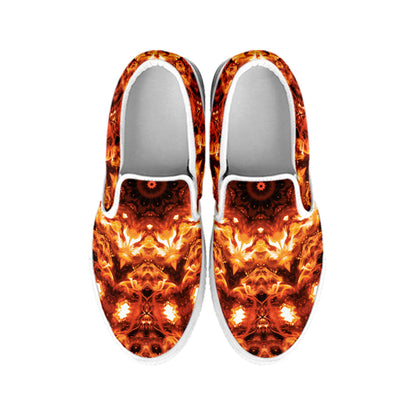 Orange Kaleidoscope Print White Slip On Shoes