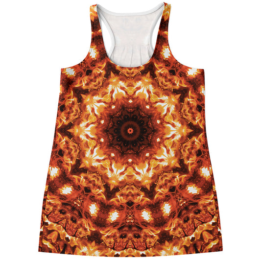 Orange Kaleidoscope Print Women's Racerback Tank Top