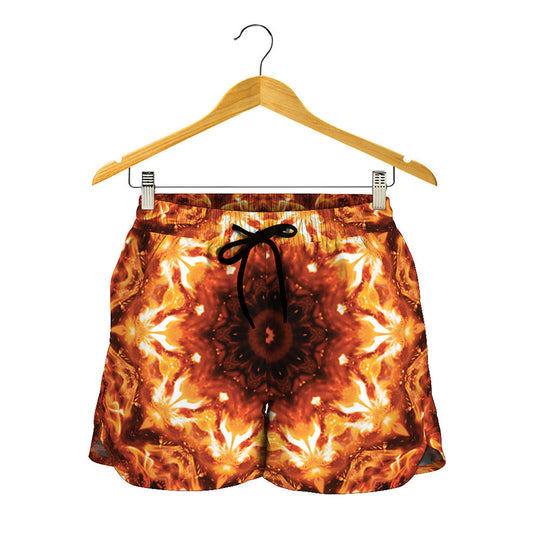 Orange Kaleidoscope Print Women's Shorts