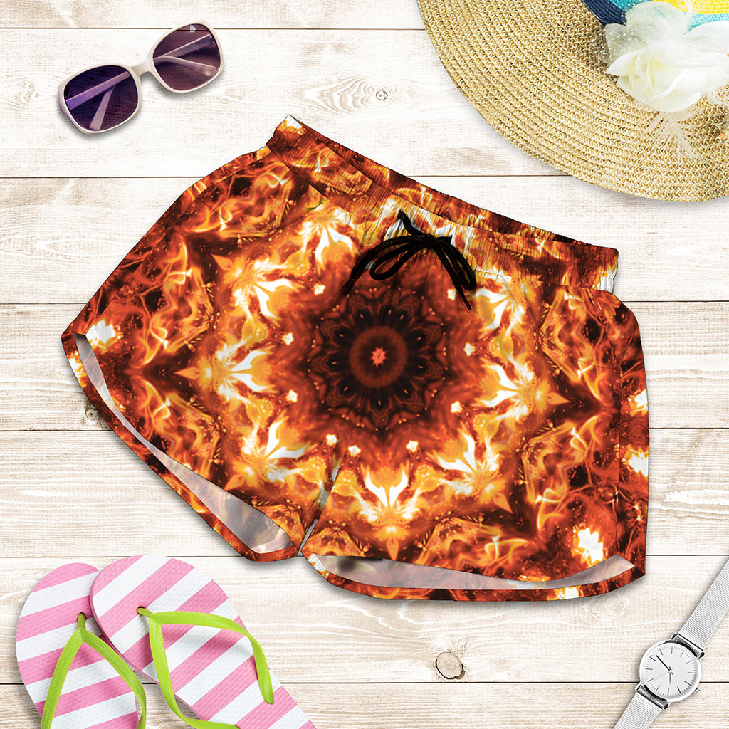 Orange Kaleidoscope Print Women's Shorts