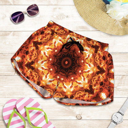 Orange Kaleidoscope Print Women's Shorts