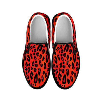 Orange Leopard Print Black Slip On Shoes