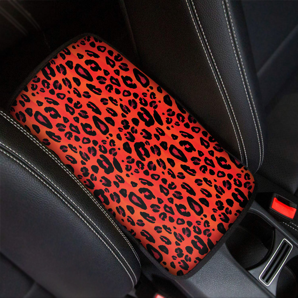 Orange Leopard Print Car Center Console Cover