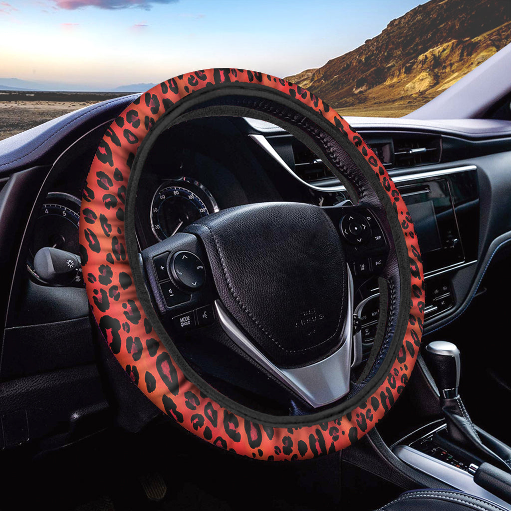 Orange Leopard Print Car Steering Wheel Cover