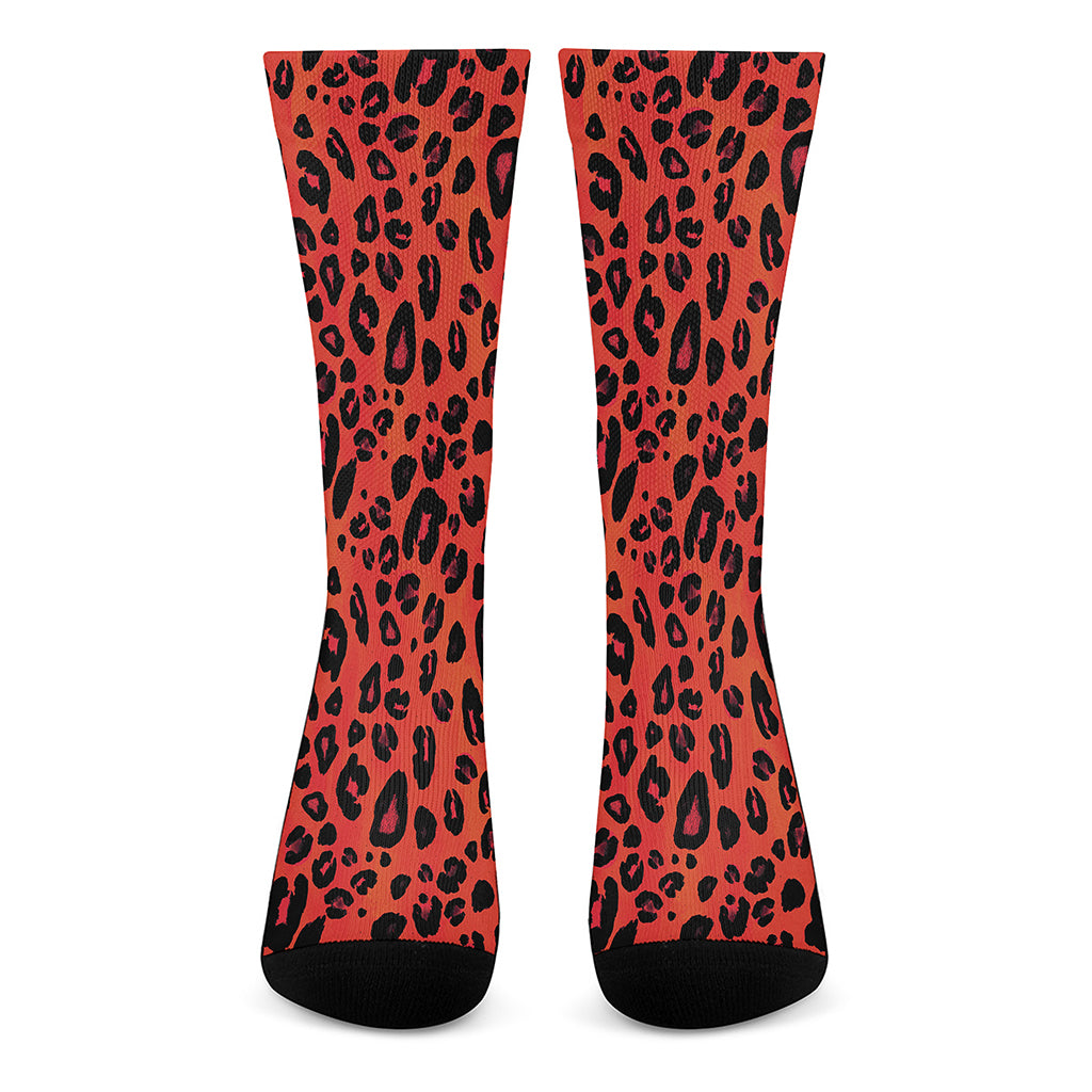 Orange Leopard Print Crew Socks