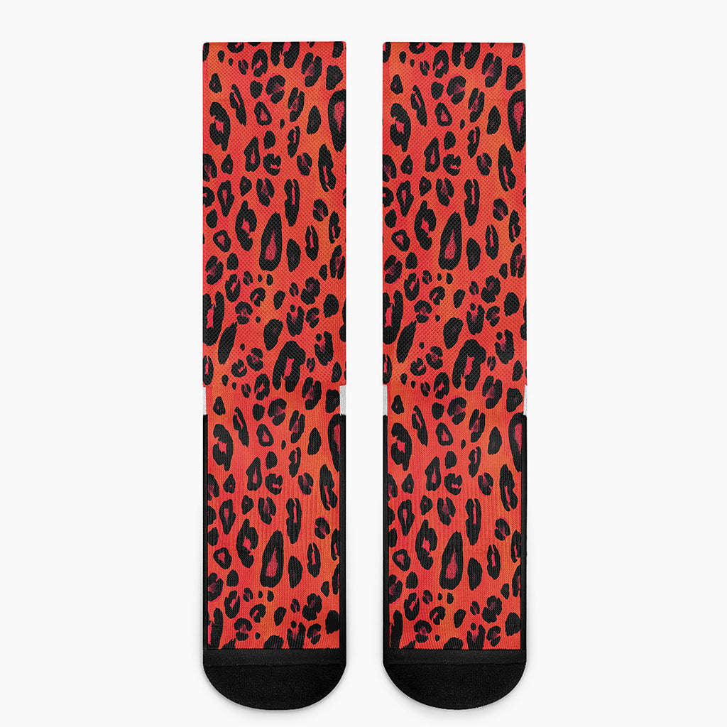 Orange Leopard Print Crew Socks