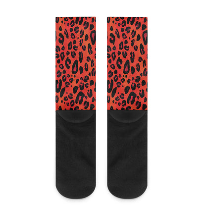 Orange Leopard Print Crew Socks