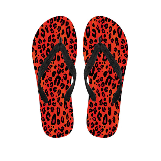 Orange Leopard Print Flip Flops