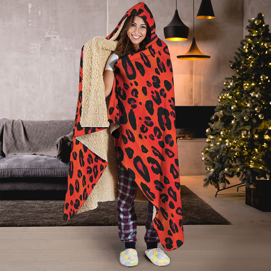 Orange Leopard Print Hooded Blanket