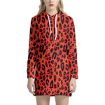 Orange Leopard Print Hoodie Dress