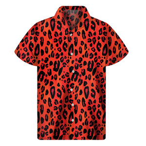 Orange Leopard Print Men's Short Sleeve Shirt