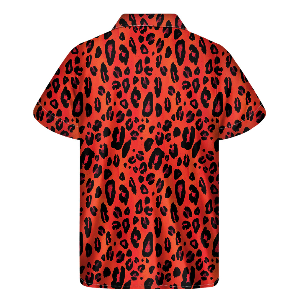 Orange Leopard Print Men's Short Sleeve Shirt