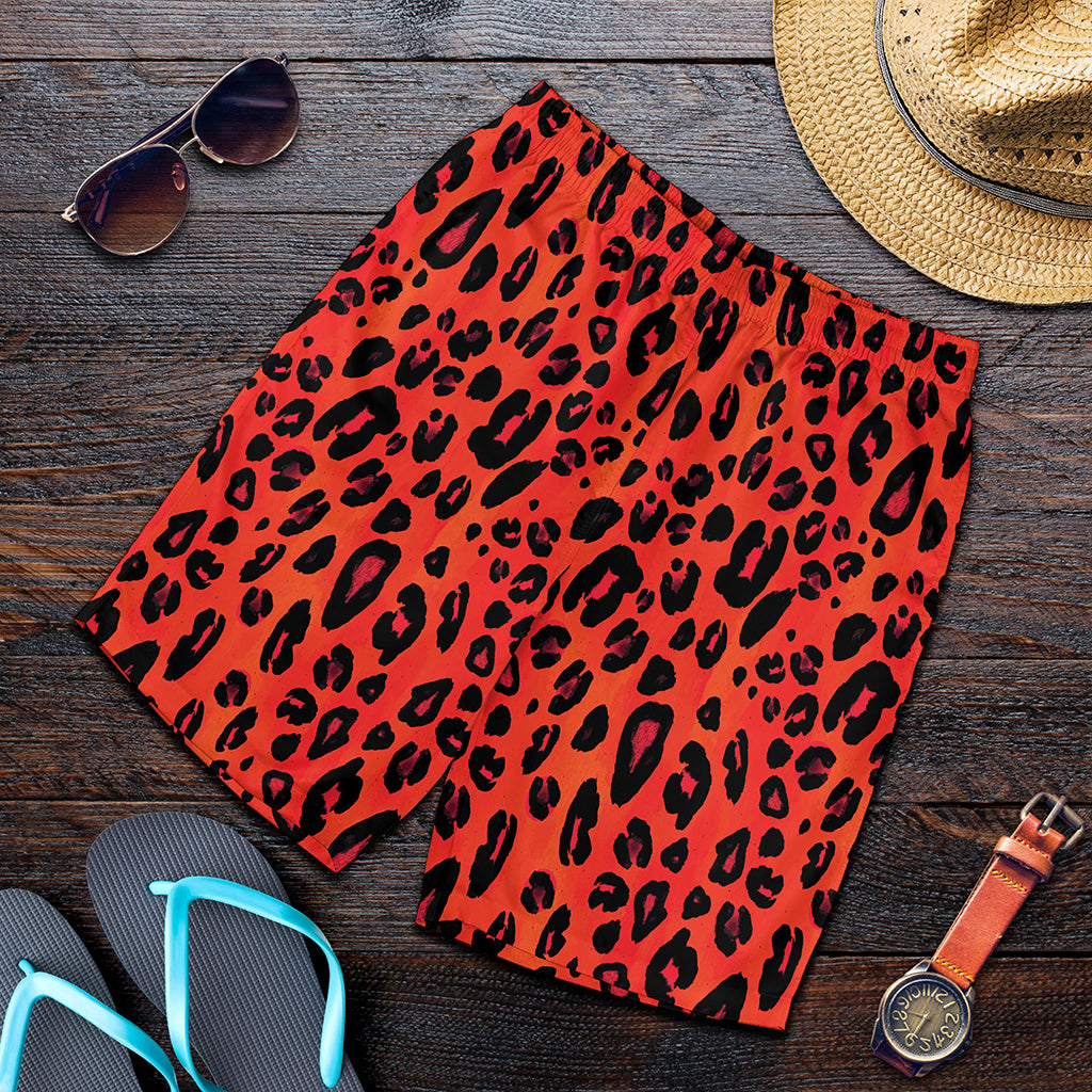 Orange Leopard Print Men's Shorts