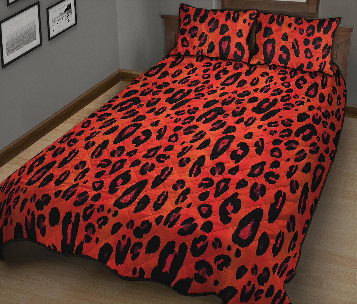 Orange Leopard Print Quilt Bed Set
