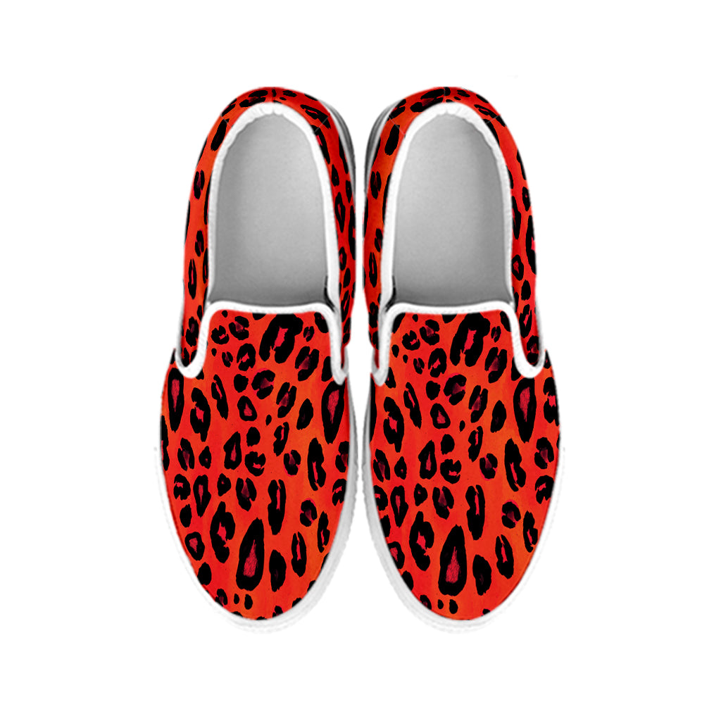 Orange Leopard Print White Slip On Shoes