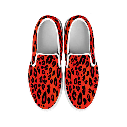 Orange Leopard Print White Slip On Shoes