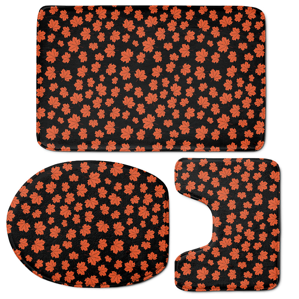 Orange Maple Leaves Pattern Print 3 Piece Bath Mat Set