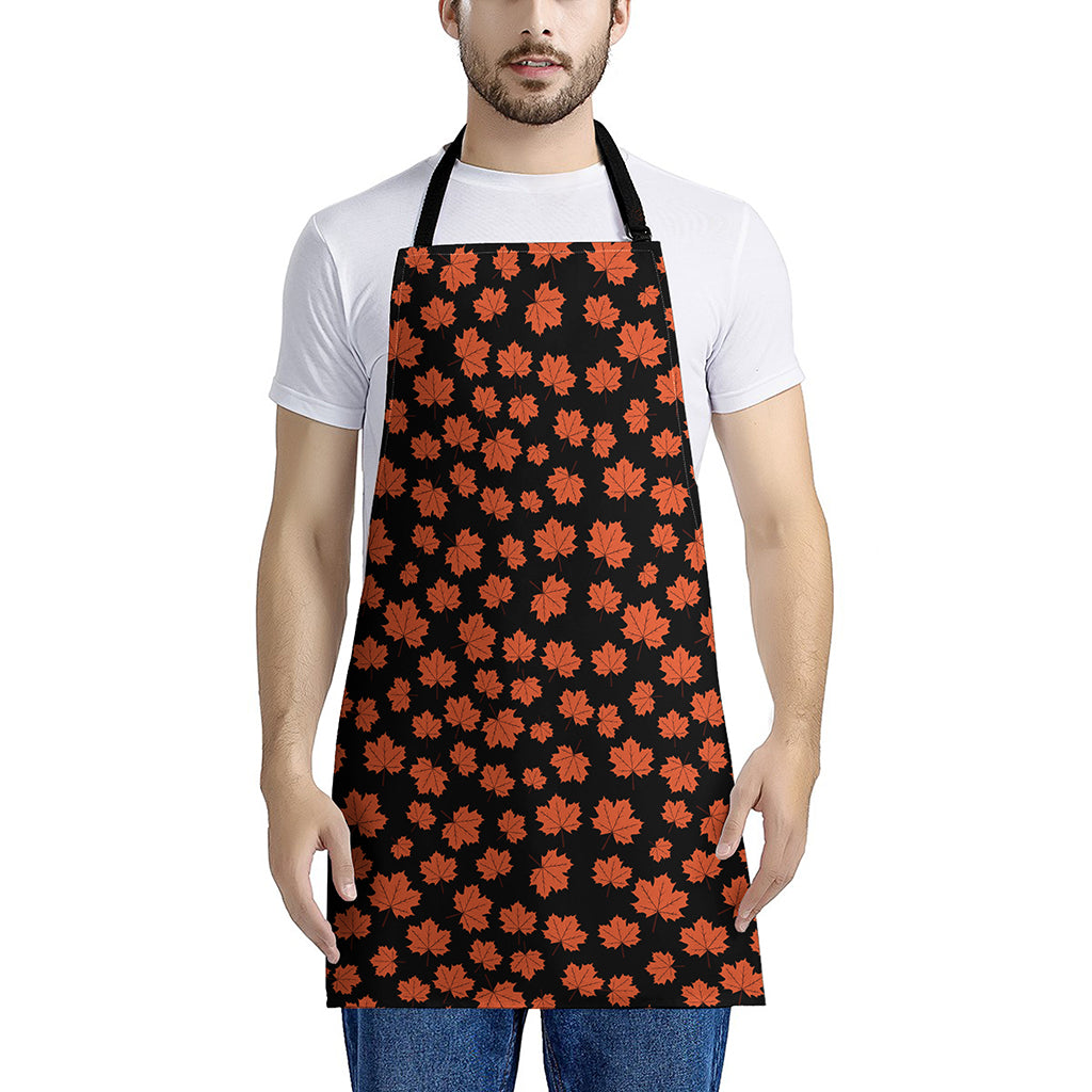 Orange Maple Leaves Pattern Print Apron