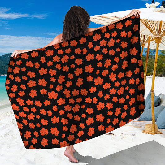 Orange Maple Leaves Pattern Print Beach Sarong Wrap