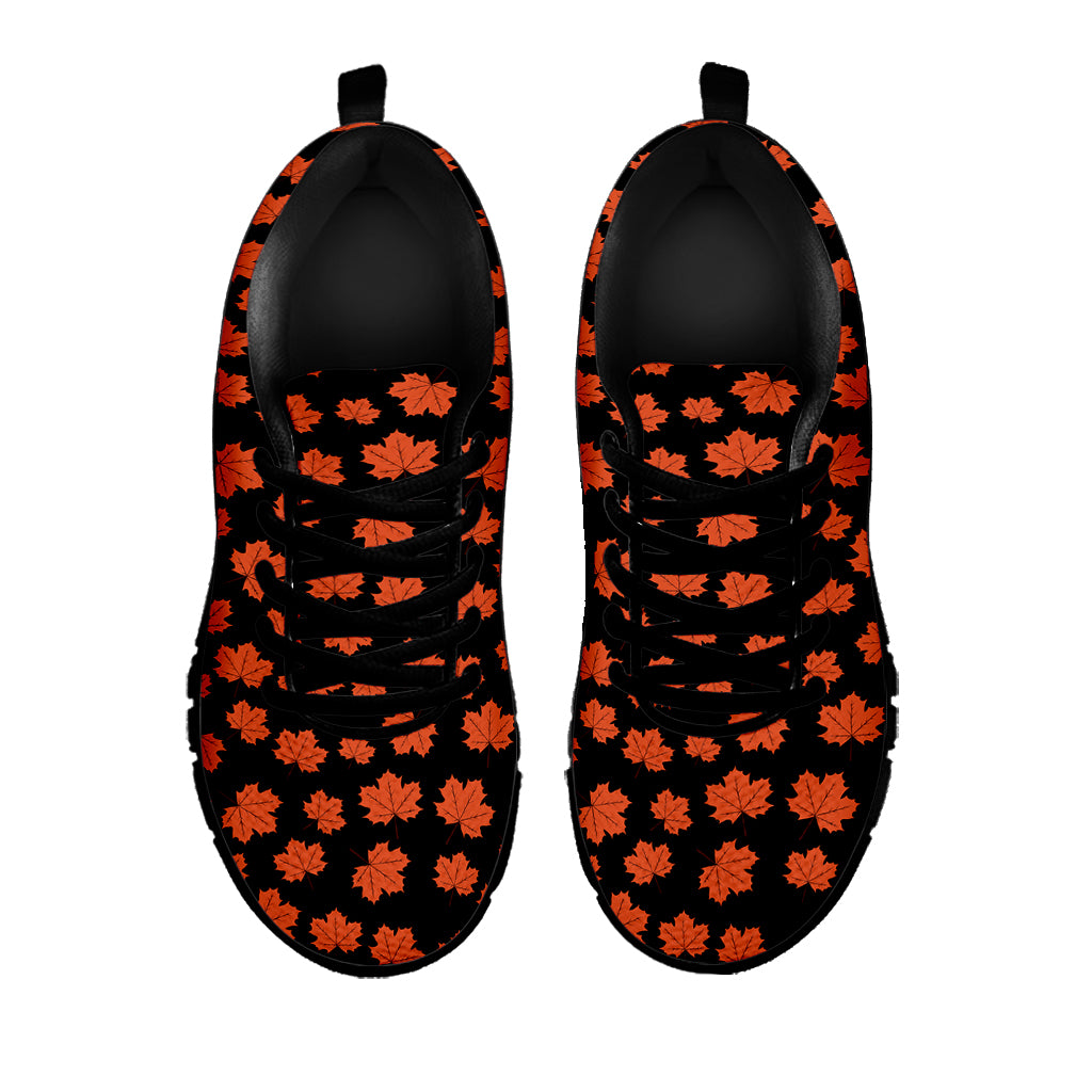 Orange Maple Leaves Pattern Print Black Sneakers