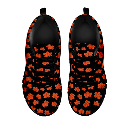 Orange Maple Leaves Pattern Print Black Sneakers