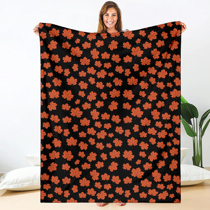Orange Maple Leaves Pattern Print Blanket