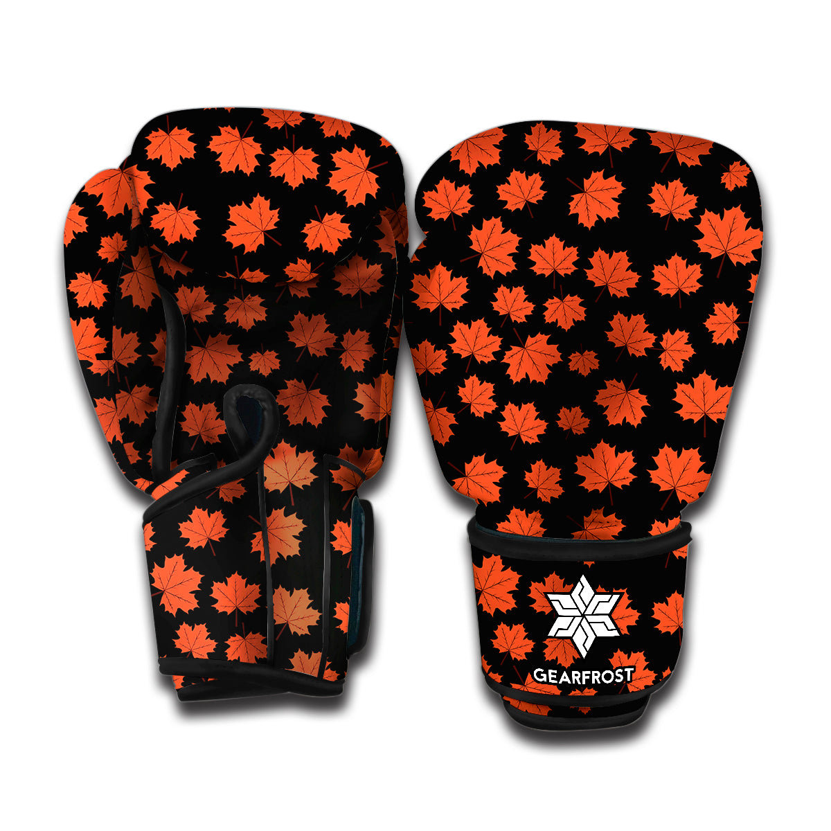 Orange Maple Leaves Pattern Print Boxing Gloves