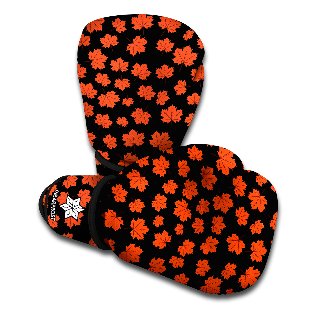 Orange Maple Leaves Pattern Print Boxing Gloves