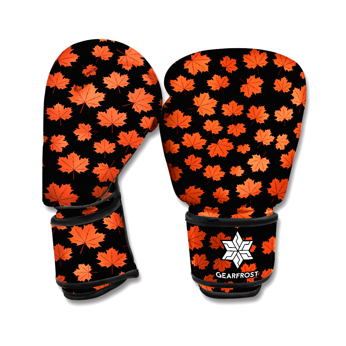 Orange Maple Leaves Pattern Print Boxing Gloves
