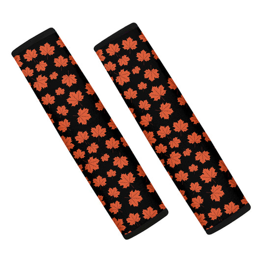 Orange Maple Leaves Pattern Print Car Seat Belt Covers