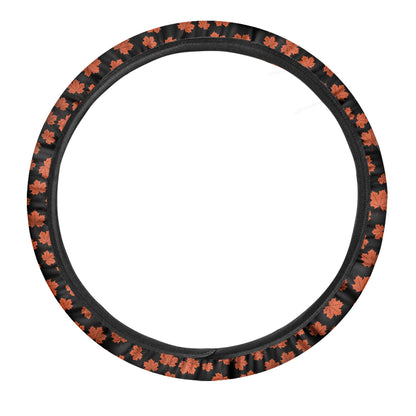 Orange Maple Leaves Pattern Print Car Steering Wheel Cover