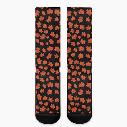 Orange Maple Leaves Pattern Print Crew Socks