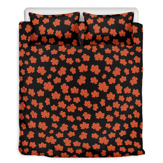 Orange Maple Leaves Pattern Print Duvet Cover Bedding Set