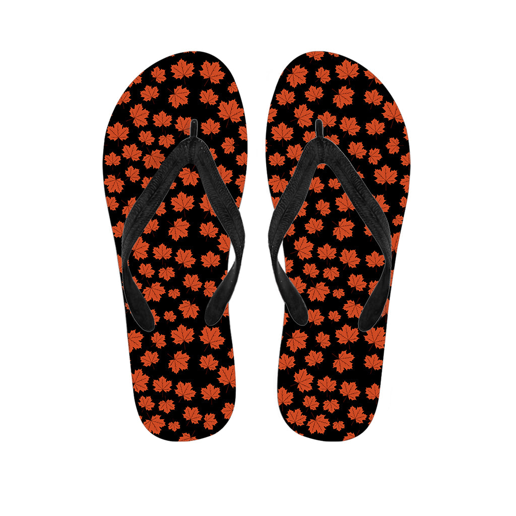 Orange Maple Leaves Pattern Print Flip Flops