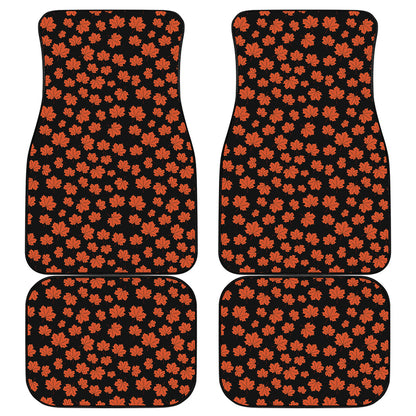 Orange Maple Leaves Pattern Print Front and Back Car Floor Mats