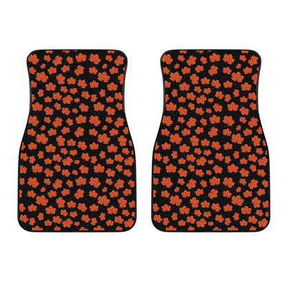 Orange Maple Leaves Pattern Print Front Car Floor Mats