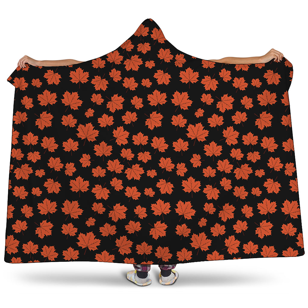 Orange Maple Leaves Pattern Print Hooded Blanket