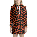 Orange Maple Leaves Pattern Print Pullover Hoodie Dress