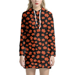 Orange Maple Leaves Pattern Print Hoodie Dress