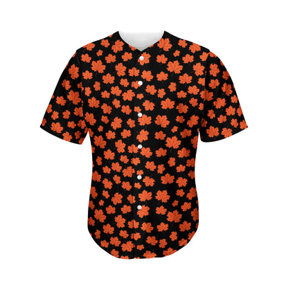 Orange Maple Leaves Pattern Print Men's Baseball Jersey