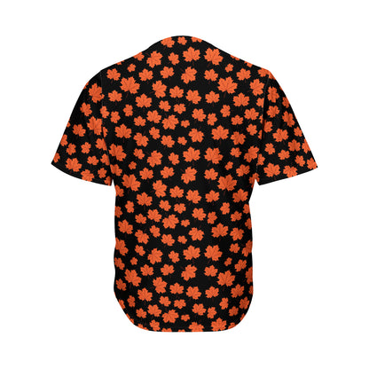 Orange Maple Leaves Pattern Print Men's Baseball Jersey