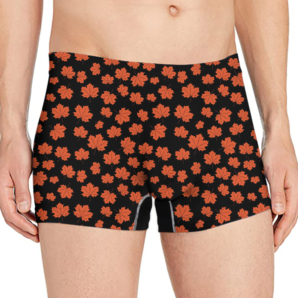 Orange Maple Leaves Pattern Print Men's Boxer Briefs