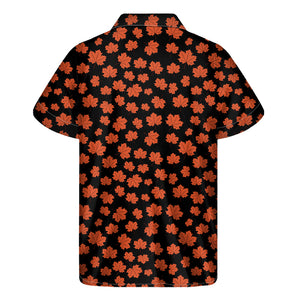 Orange Maple Leaves Pattern Print Men's Short Sleeve Shirt