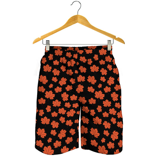 Orange Maple Leaves Pattern Print Men's Shorts