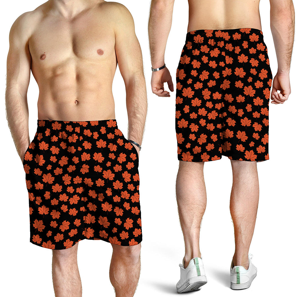 Orange Maple Leaves Pattern Print Men's Shorts