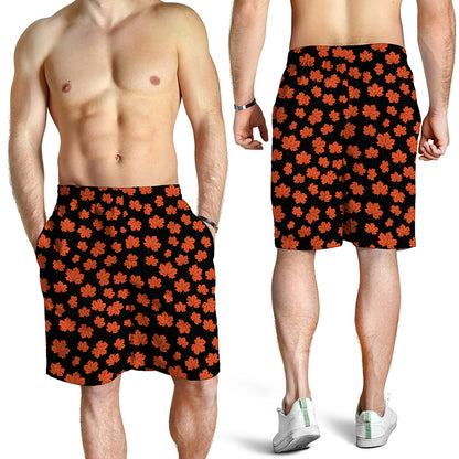 Orange Maple Leaves Pattern Print Men's Shorts