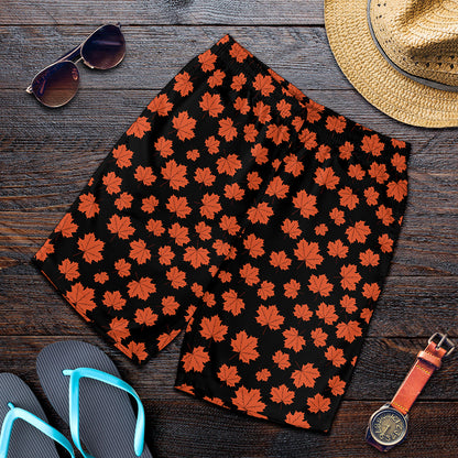 Orange Maple Leaves Pattern Print Men's Shorts