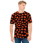 Orange Maple Leaves Pattern Print Men's T-Shirt