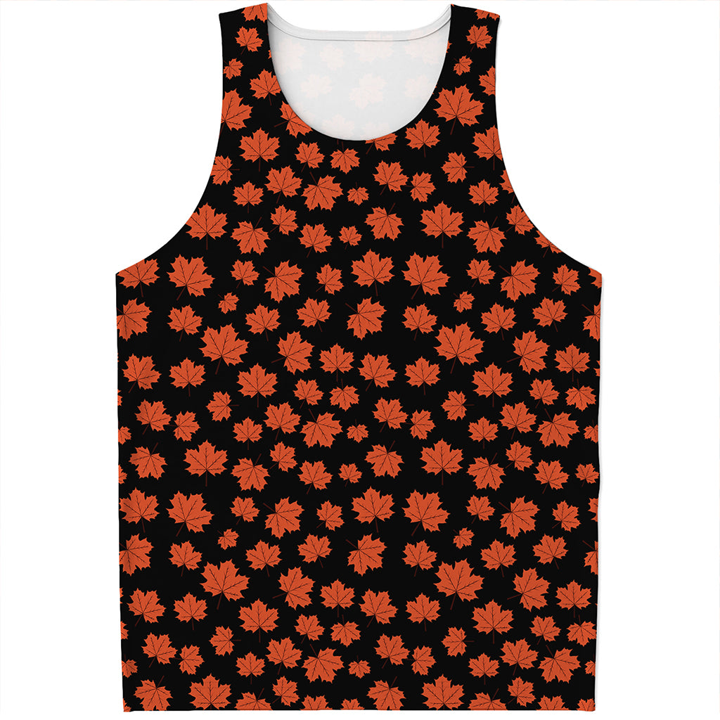 Orange Maple Leaves Pattern Print Men's Tank Top