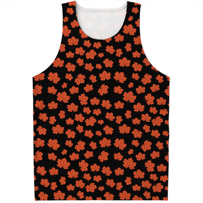 Orange Maple Leaves Pattern Print Men's Tank Top